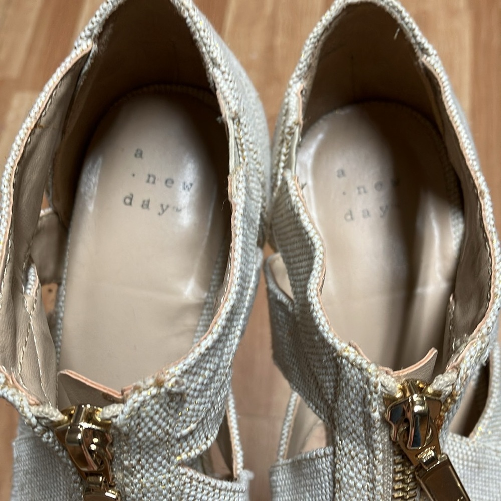a new day  Beige Wedge Sandals with Gold Zipper - Picture 5 of 10